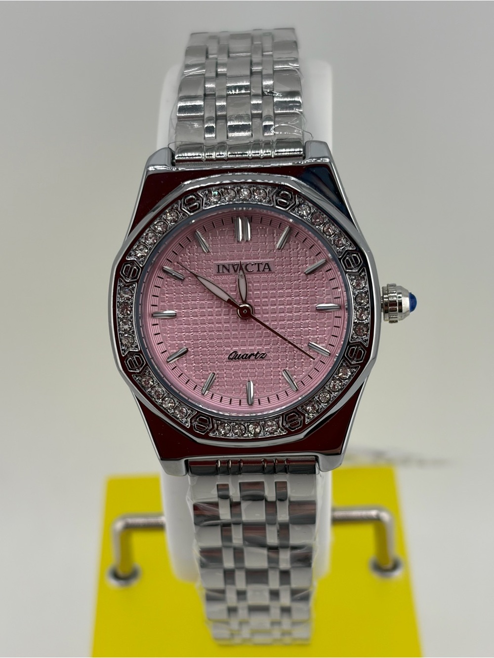 Invicta Silver Bracelet Watch with Pink Dial and Crystal Bezel (69372)